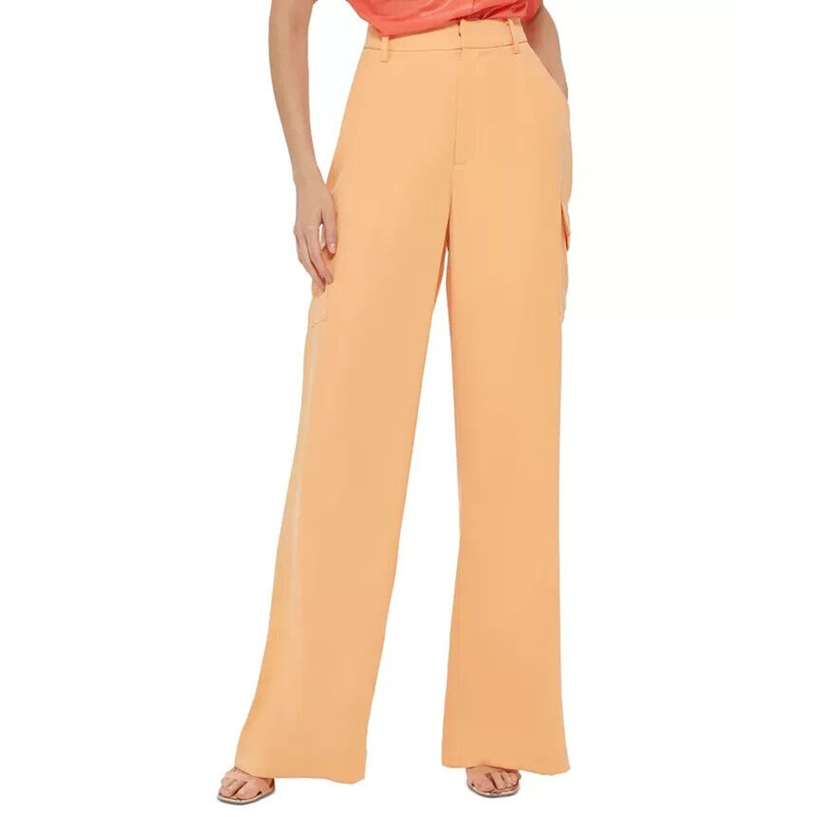 Dkny Women's High-Rise Wide-Leg Pants Size 0 Cantaloupe Orange Dress Work